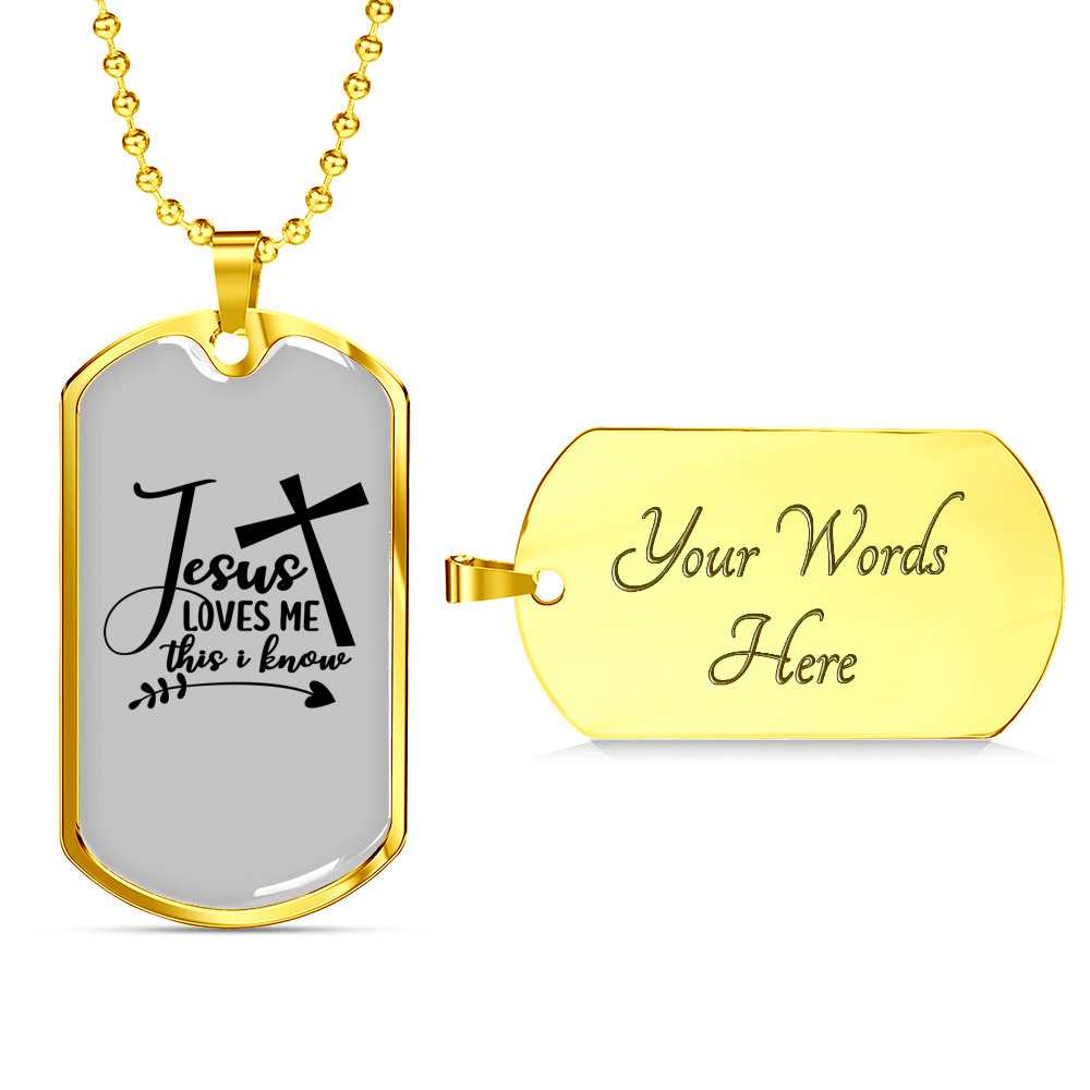 Jesus Loves Me Christian Necklace Stainless Steel Or 18k Gold Dog Tag 24" Chain